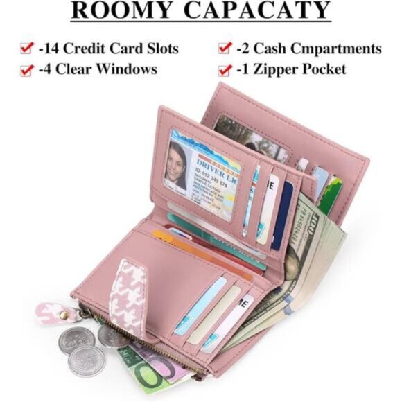 Small Women Wallet A16 Houndstooth Pink - Picture 2 of 6